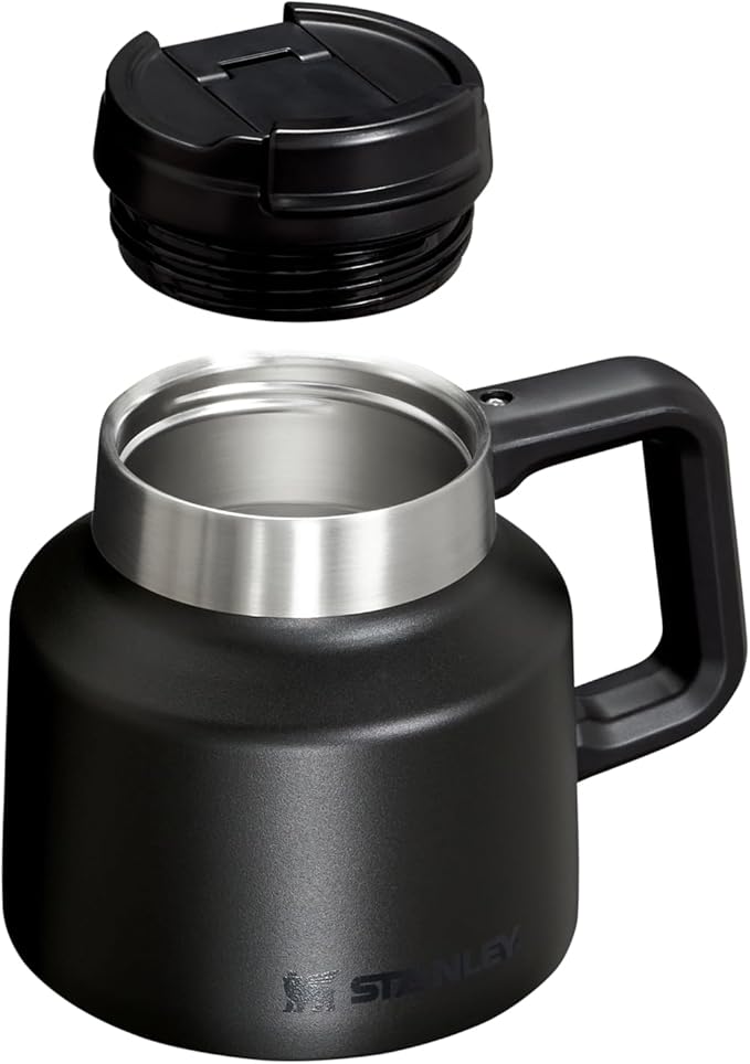 Stanley Tough-To-Tip Admiral's Mug 20 oz | Twist-on Flip Open Lid | Wide Body with Non-Skid Rubber Base | Insulated Stainless Steel Coffee Cup | BPA-Free | Black 2.0