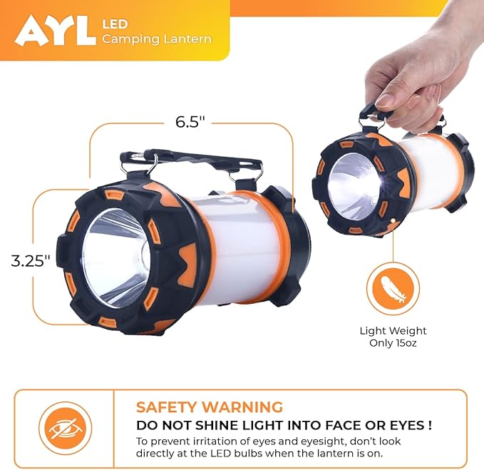 AYL LED Camping Lantern Rechargeable, Super Bright Lantern Flashlight and 360 Degree Illumination, Power Bank, IPX4 Waterproof for Hurricane Emergency Survival, Power Outages, Hiking, Home, Tent Light
