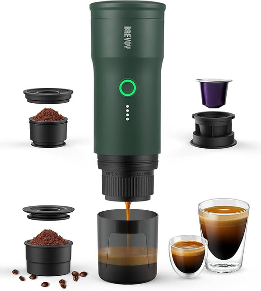 Portable Electric Espresso Machine, Ground Coffee & Capsule, Self-Heating, 20 Bar 12V Mini Car Travel Coffee Maker with 9000mAh Battery-Ideal for Camping, RV, Hiking, Office