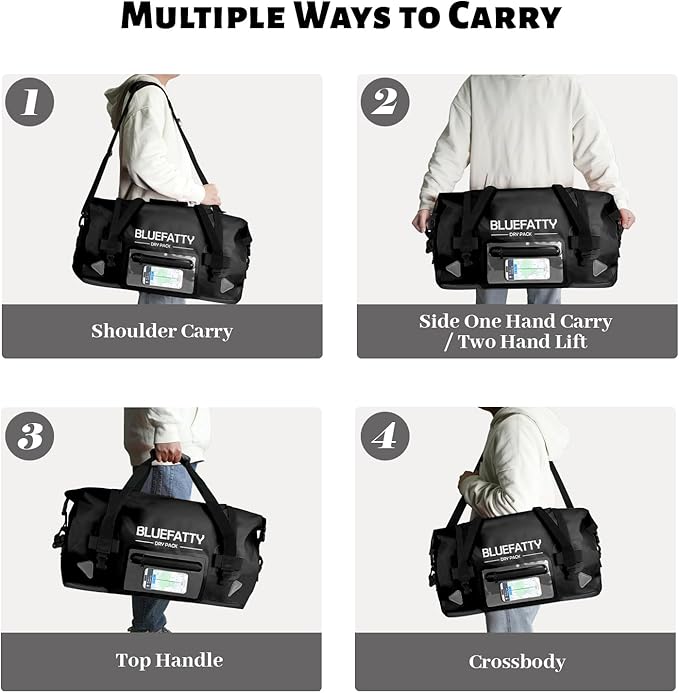 Waterproof Motorcycle Duffel Bag Roll Top Dry Duffel Bag with Quick-fixed Straps for Rafting, Boating, Kayaking, Travel, 50L(Black)