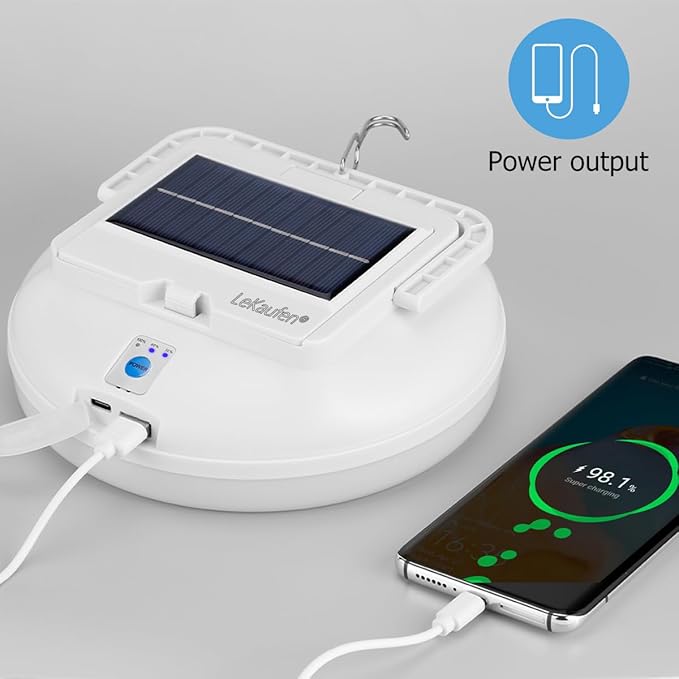 4500LM Solar Camping Light - Portable LED Camping Lantern Hanging IPX4 Waterproof Tent Lights, USB Rechargeable Outdoor Lamp for Camping, Hurricane, Emergency, Hiking, Power Outages (126LEDs)