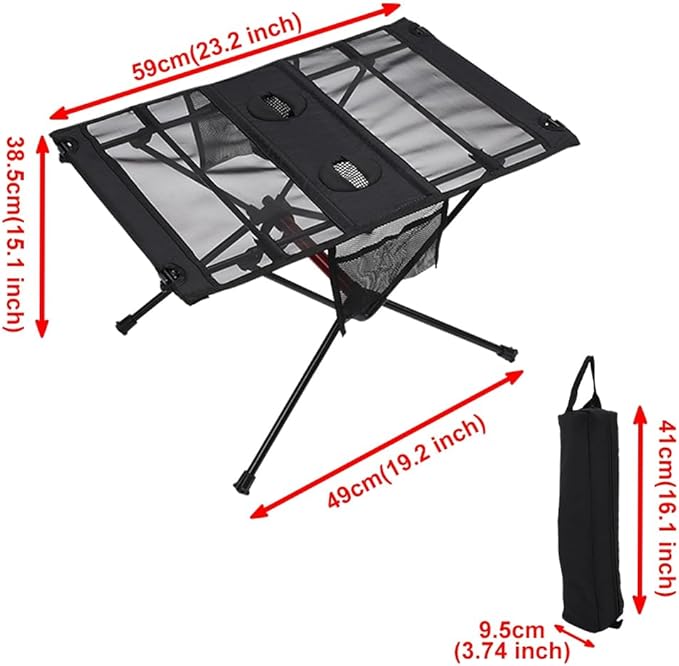 Blueshyhall Camping Table Folding, Small Beach Table Foldable with Drink Holder & Mesh Storage, Compact Camp Tent Side Table for Sand/Picnic/Tailgate/Boat/Travel