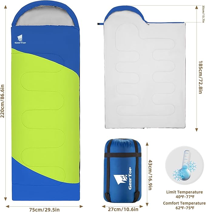 GEERTOP Backpacking Sleeping Bag for Camping, Lightweight Sleeping Bags for Adults Kids Summer Warm Cold Weather Hiking Travel