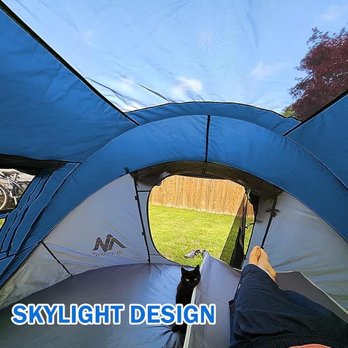 4 Person Pop Up Tents for Camping - AYAMAYA Waterproof Instant Family Tents with Skylight & Removable Rainfly, Upgraded Large Size with 2 Doors -Automatic Easy Setup Beach Tent with Poles