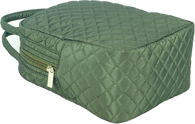 Machine Washable Women Quilted Fabric Insulated Reusable Cooler Lunch Bag Tote Adult Thermal Lunch Box Storage Bag for Ｗork (Green)