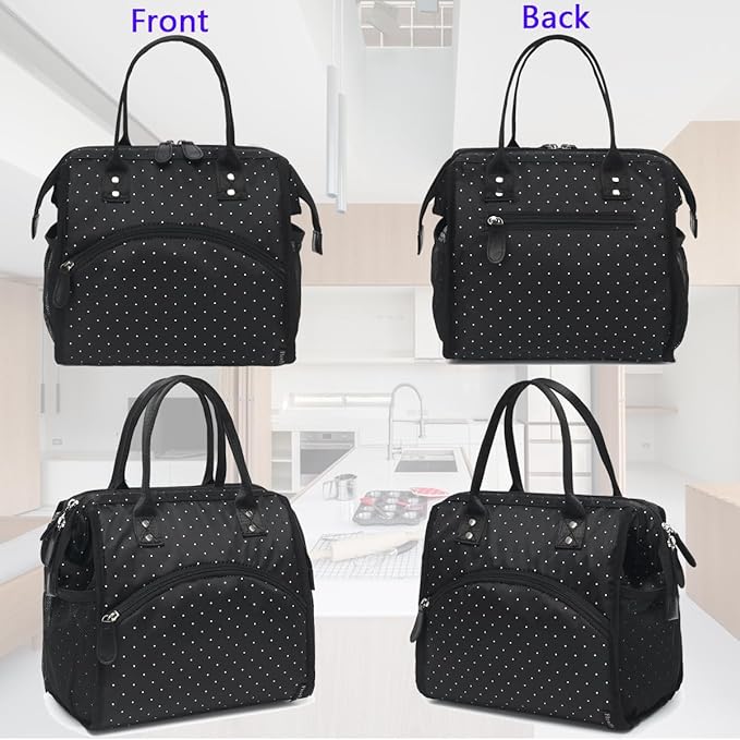 FlowFly Insulated Lunch Bag for Women, Men, Large and Reusable, Handle, Work and Travel Tote and Meal Prep Organizer, Dot