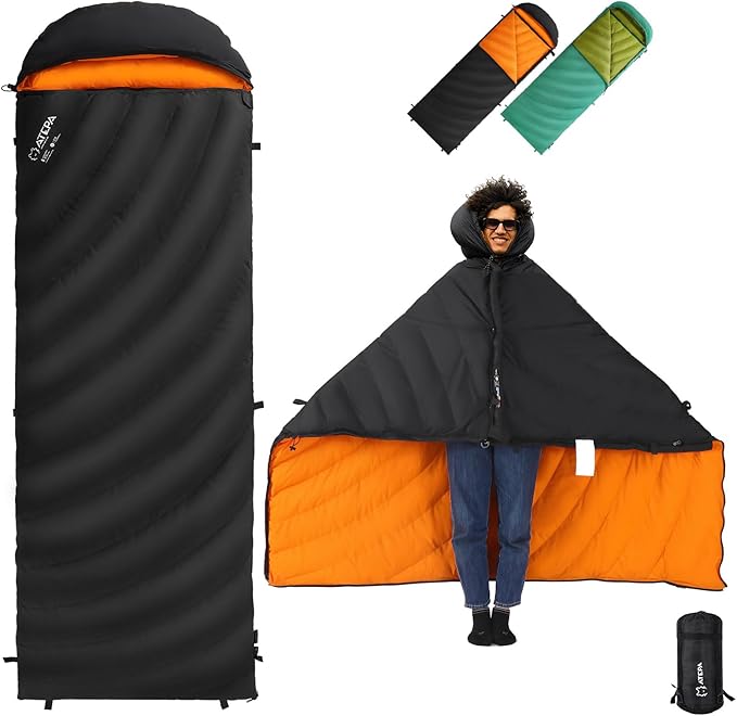 ATEPA Down Sleeping Bag, Recycled 650FP 4 Season Summer & Winter Compact Rectangle Lightweight Waterproof Wearable Sleeping Bag with Compression Sack for Camping Backpacking Hiking