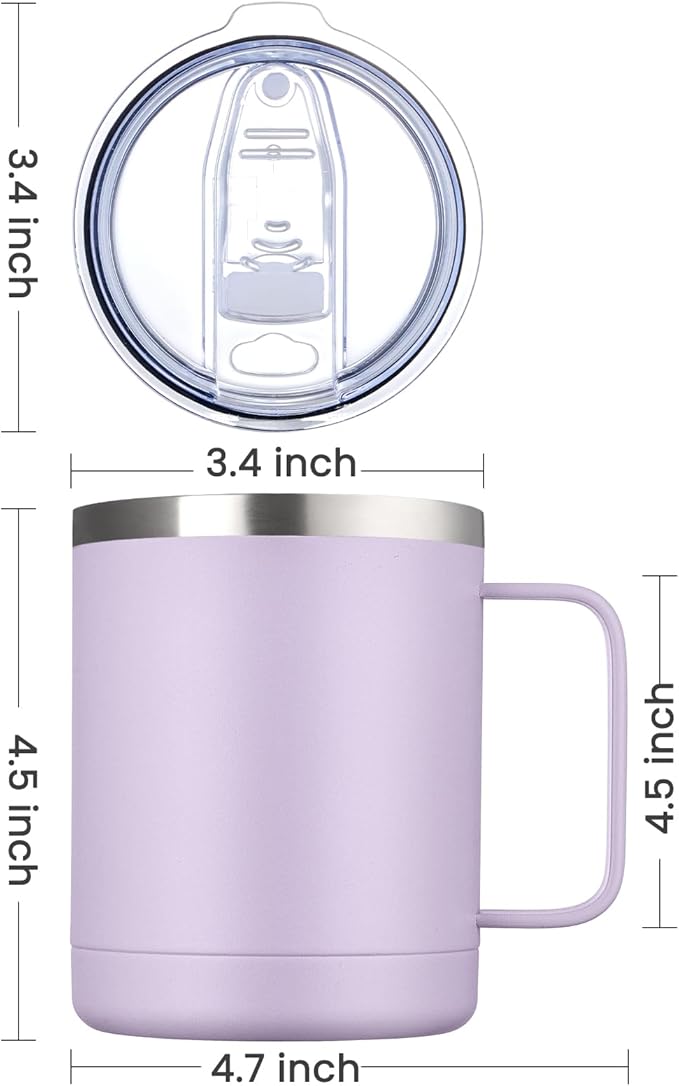 MEWAY 12oz Coffee Mug With Handle and Sliding Lid,Stainless Steel Travel Tumbler Cup with Handle,Double Wall Vacuum Insulated Camping Cup for Hot & Cold Drinks Tea (Lilac,Set of 1)