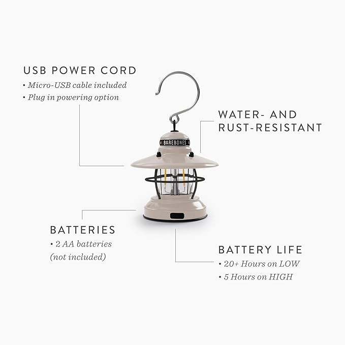 Barebones Edison Mini Vintage Adjustable LED Compact Outdoor Lantern - Essential Gear for Camping, Hiking, Fishing, Tents and Outdoor Adventures