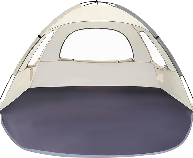 WhiteFang Beach Tent Anti-UV Portable Sun Shade Shelter for 3/4/6/8 Person, Extendable Floor with 3 Ventilating Mesh Windows Plus Carrying Bag, Stakes and Guy Lines
