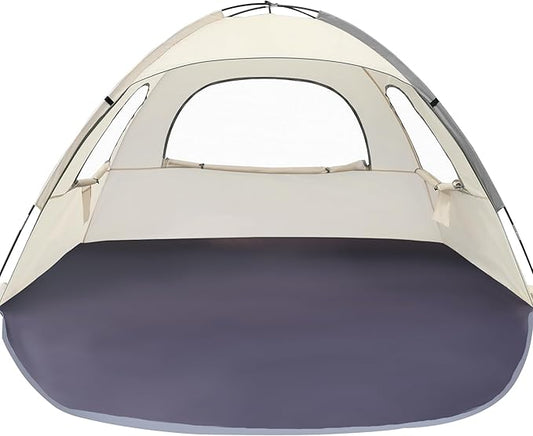 WhiteFang Beach Tent Anti-UV Portable Sun Shade Shelter for 3/4/6/8 Person, Extendable Floor with 3 Ventilating Mesh Windows Plus Carrying Bag, Stakes and Guy Lines