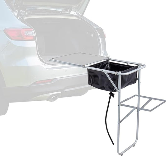 Himalaya Tailgate Table, Folding Camping Kitchen Extended Side Table, Overlanding Gear, Small Folding Camping Kitchen Station, Camp Cooking Sink Grill for Outdoor BBQ Party Picnic (Table Side Edge)