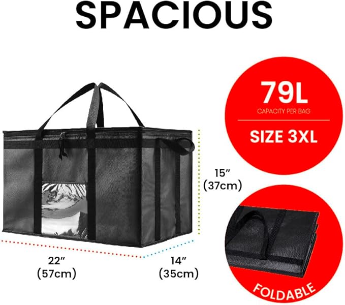 NZ home 3XL Insulated Cooler Bag and Food Warmer for Delivery & Grocery Shopping with Zippered Top, Green (1 Pack)