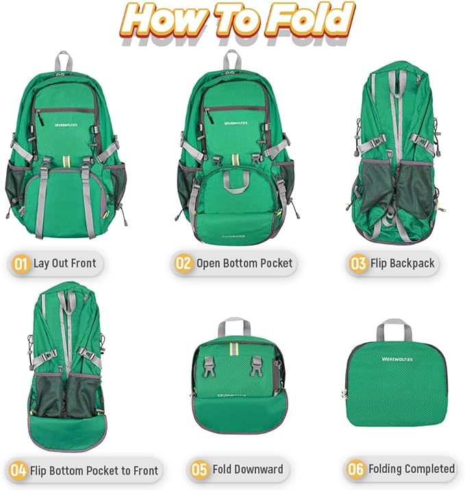 WEREWOLVES 20/35L Lightweight Hiking Backpack, Ultralight Water Resistant Packable Daypack for Women Men