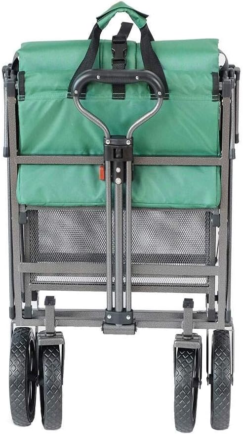 MacSports Double Decker Heavy Duty Steel Frame Collapsible Outdoor 150 Pound Capacity Yard Cart Utility Garden Wagon with Lower Storage Shelf, Green