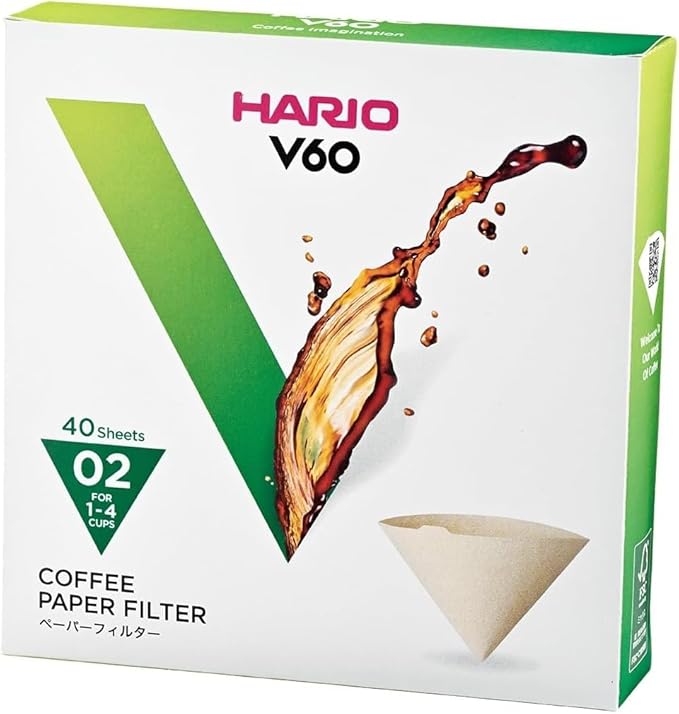 Hario V60 Paper Coffee Filter, Size 02, Natural, 40ct Box
