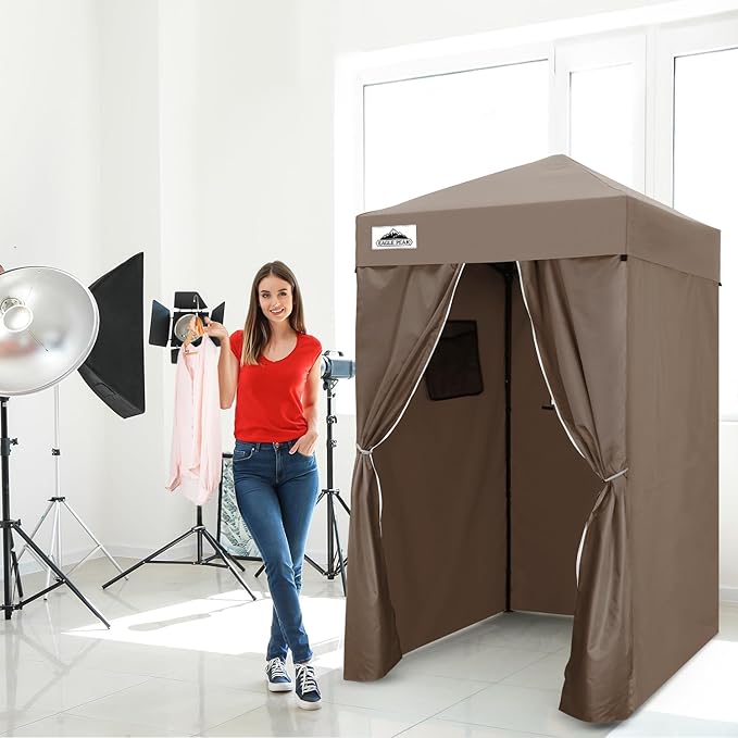 EAGLE PEAK Flex Ultra Compact 4x4 Pop-up Canopy, Sun Shelter, Changing Room, Portable Privacy Canopy Cabana for Pool, Fashion Photoshoots, or Camping, 4x4 ft, Brown