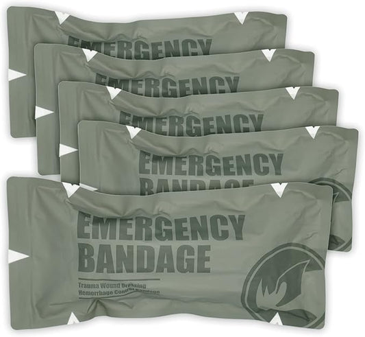 RHINO RESCUE 6" Israeli Style Emergency Bandage, Compression Trauma Wound Dressing, Medical Sterile Vacuum Sealed, Combat Tactical First Aid Kit IFAK Supplies, 5 Count