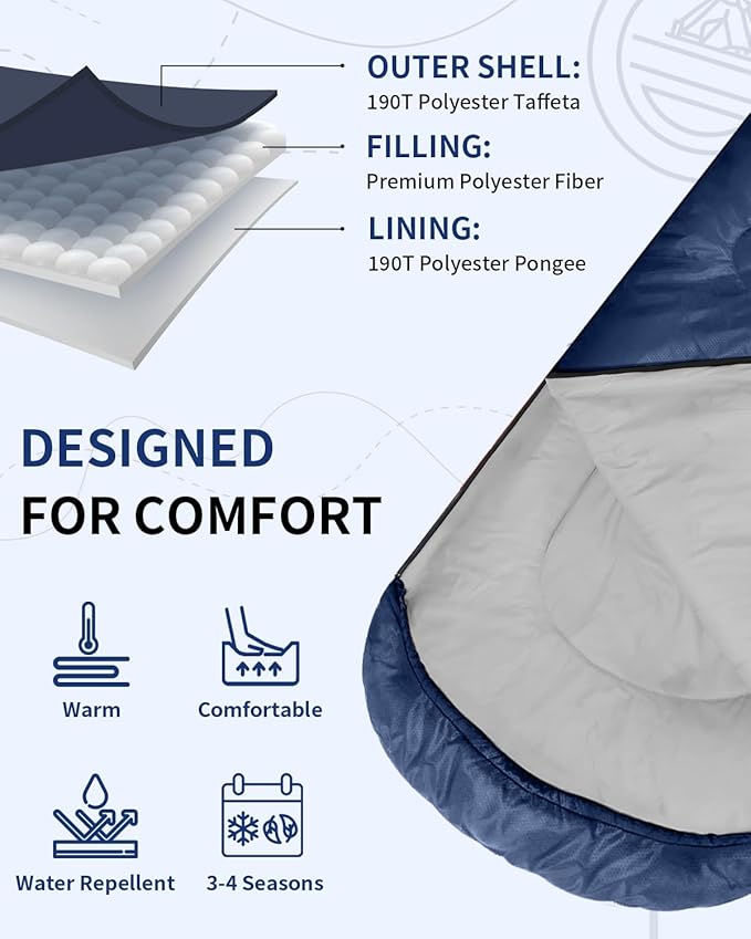 Sportneer Sleeping Bags for Adults, Warm & Cold Weather Sleeping Bag for Adults Kids Boys Girls - Lightweight Compact Camping Gear Equipment, Traveling, Backpacking, Hiking