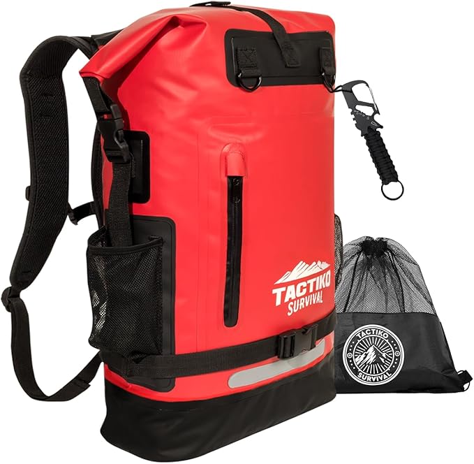 TACTIKO 30L Heavy-Duty 100% Waterproof Backpack, Roll Top Dry Bags for Kayaking, Hiking, Camping, Survival