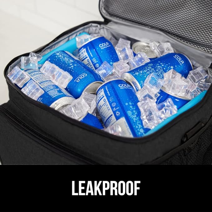 GORILLA GRIP Reusable Insulated Lunch Box Bag for Women Men,15L, Leakproof XL Soft Cooler Bags, Multiple Compartments, Mesh Pockets and Adjustable Strap, Food Tote Keeps Drinks Cold, 13x9, Black