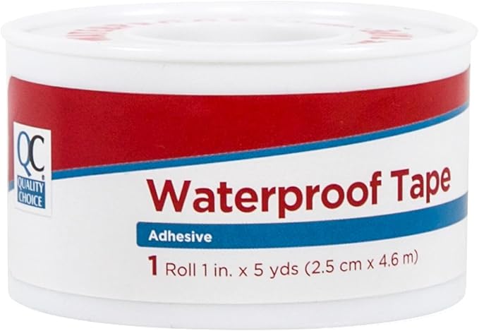 Quality Choice, Waterproof Adhesive Tape for Bandages, Wounds, and First Aid Kits. 1 inch X 5yds Per Roll. Strong, Flexible, Waterproof Adhesive Tape. 5 Yards Per Roll