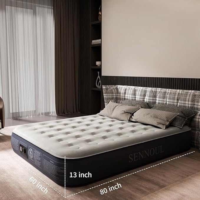 Air Mattress Queen with Built in Pump - Upgraded Blow Up Bed, 2 Mins Quick Self Inflatable, 13"/650lbs Max, Strong Support, All Night No Lost Air, for Camping,Home,Guests & Portable Travel