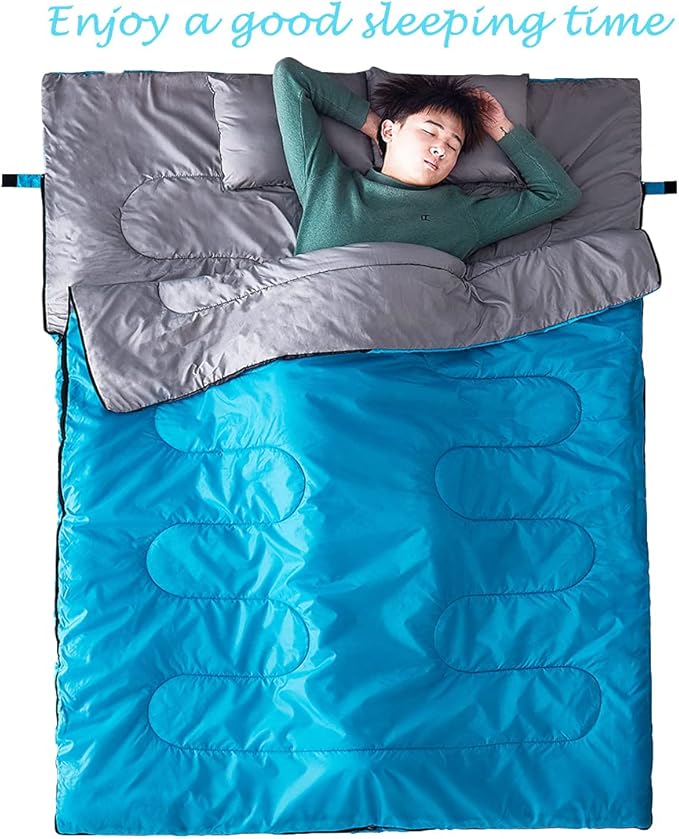 Tuphen Double Sleeping Bag, Sleeping Bag with 2 Pillows, Queen Size XL Bag for 2 People, Cold Warm Weather- 3 Seasons, Waterproof Adults for Camping, Backpacking or Hiking