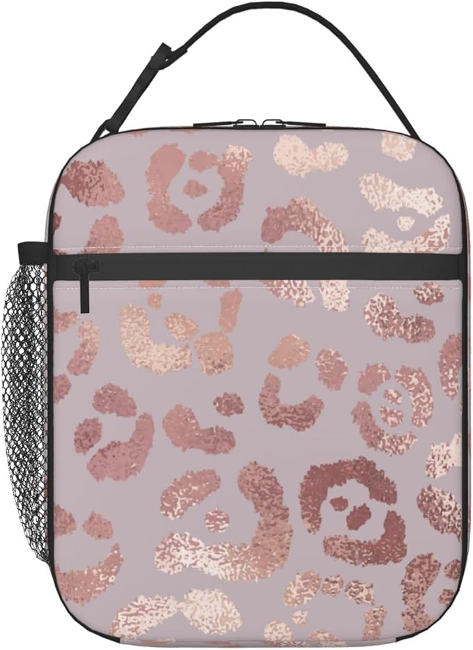 Rose Gold Leopard Lunch Box Reusable Insulated Lunch Bag Thermal Cooler Tote For Boys Girls Teen School Men Women Picnic Travel Hiking