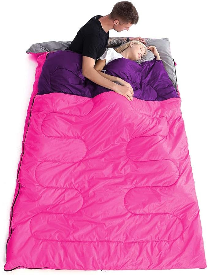 oaskys Double Sleeping Bag for Adults with 2 Pillows - Queen Size XL Waterproof Sleeping Bag for All Season Camping Hiking Backpacking 2 Person Sleeping Bags for Cold Weather & Warm