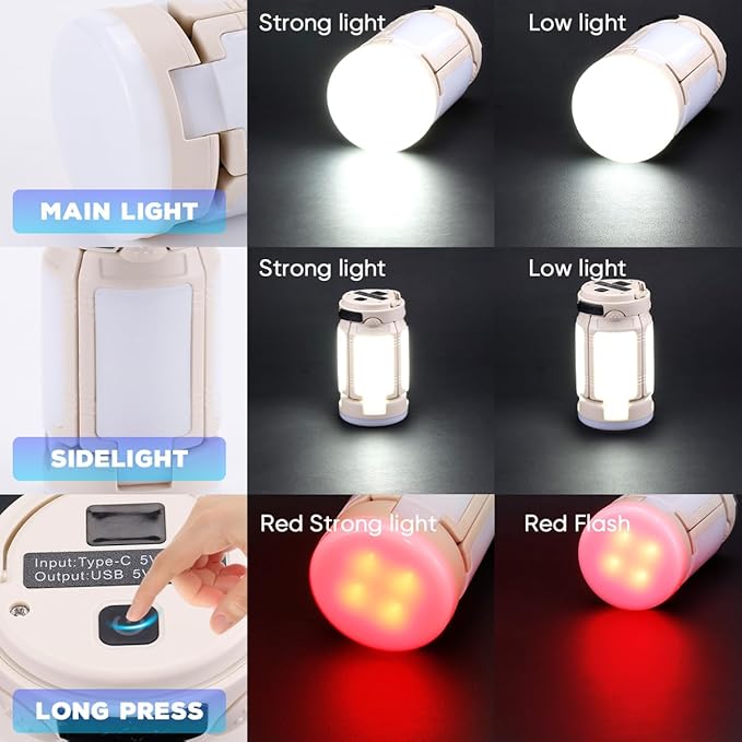 Foldable Camping Lantern, Rechargeable Camping Lights, 4000LM, 6 Light Modes, IPX4 Waterproof Tent Lights for Power Outages, Emergency, Hurricane, Hiking, 2-Pack