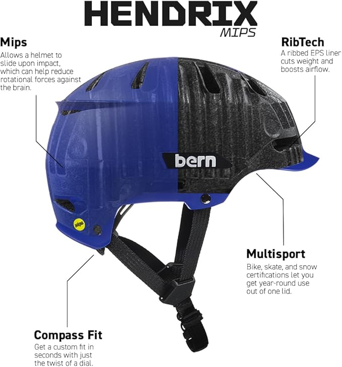 Bern Hendrix MIPS Adult Bike Helmet with Rotational Impact Protection│Adjustable│Adapts to All Seasons│Fully Certified