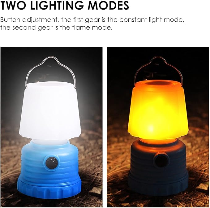 Onite 2 Pack Kids Camping Gear, Lanterns Battery Powered Led, with Flame Flicker Lighting Mode, 600Lm, for Kids Camping Chair, Bedroom, Festival, Party Decoration and Outdoor