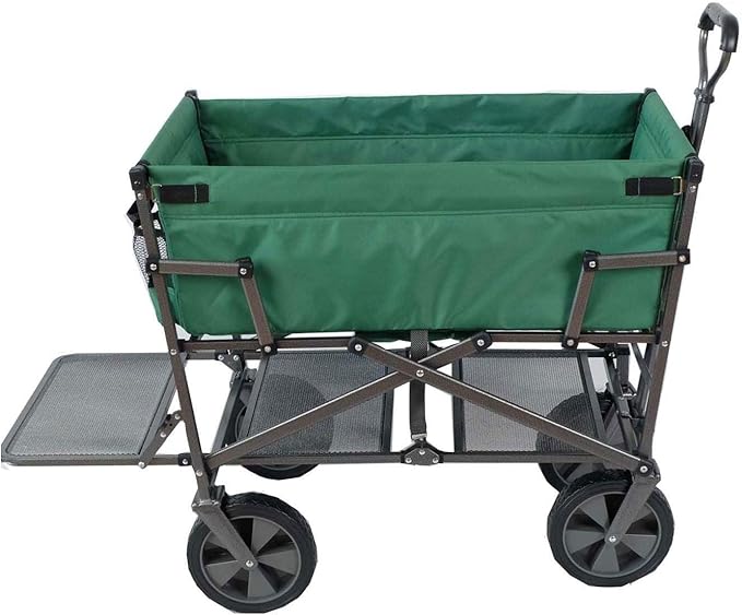 MacSports Double Decker Heavy Duty Steel Frame Collapsible Outdoor 150 Pound Capacity Yard Cart Utility Garden Wagon with Lower Storage Shelf, Green