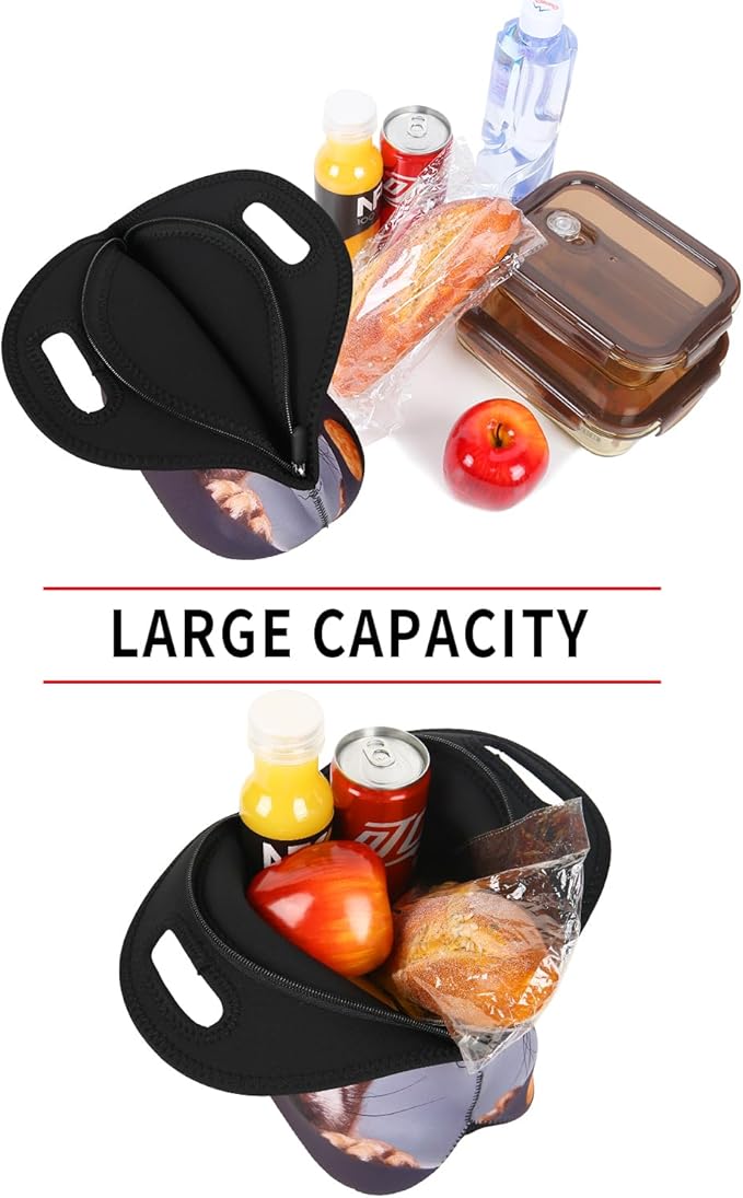 Violet Mist Cute Neoprene Lunch Bag Women Insulated Reusable Lunch Box Thick Pug lunchboxes Bags Thermal Dog Lunchbags Lightweight Food Handbags Container Picnic Outdoor Thanksgiving Christmas Gifts