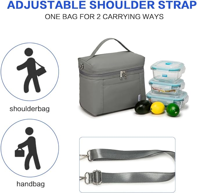 NOL Natural Organic Lifestyle Insulated Lunch Bags for Women Cooler Bag Lightweight Nylon Waterproof Lunch Box For Work (Cool gray, Medium(normal))