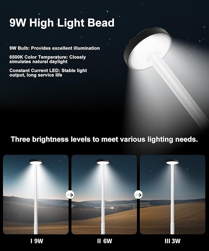 Camping Light, 20000mAh & 21H Runtime Rechargeable Light Tower. 6500K 3 Modes Telescopic Camping Light with Stand, Perfect for Outdoor, Emergency, Sports and Indoor Use(Carry Bag Included)
