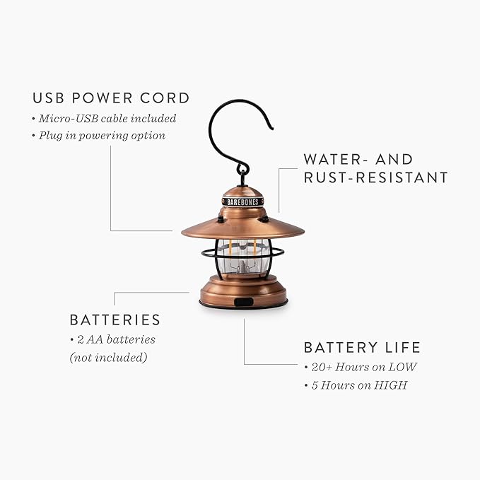 Barebones Edison Mini Vintage Adjustable LED Compact Outdoor Lantern - Essential Gear for Camping, Hiking, Fishing, Tents and Outdoor Adventures