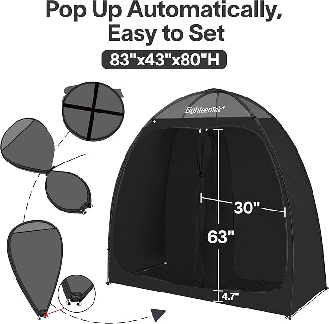EighteenTek Camping Shower Tent Changing Room with Fixed Floor 2 Rooms and Doors Outdoor Pop Up Camping Toilet Portable Privacy Dressing Shelter with Carry Bag 83"x43"x80"