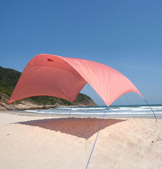Beach Shade Canopy Sun Tent Shelter, Wind Canopy for Beach, Backyard, Park, Dessert, Light Weight, Easy Set Up, 78 Sq. Ft. of Shade for 1-3 People, Lite Burnt Coral