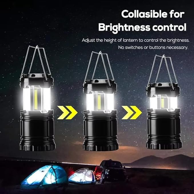 Lantern Camping Essentials Lights, Led Flashlight for Power Outages, Tent Lights for Emergency, Survival Gear and Supplies for Hurricane, Battery Operated Lamp, 2 Pack, Black