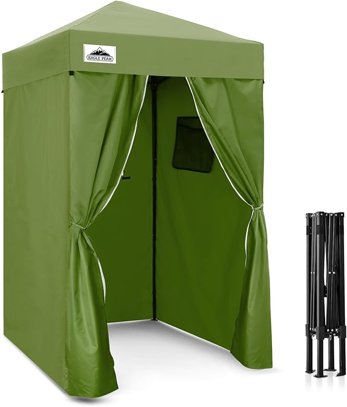 EAGLE PEAK Flex Ultra Compact 4x4 Pop-up Canopy, Sun Shelter, Changing Room, Portable Privacy Canopy Cabana for Pool, Fashion Photoshoots, or Camping, 4x4 ft, Army Green