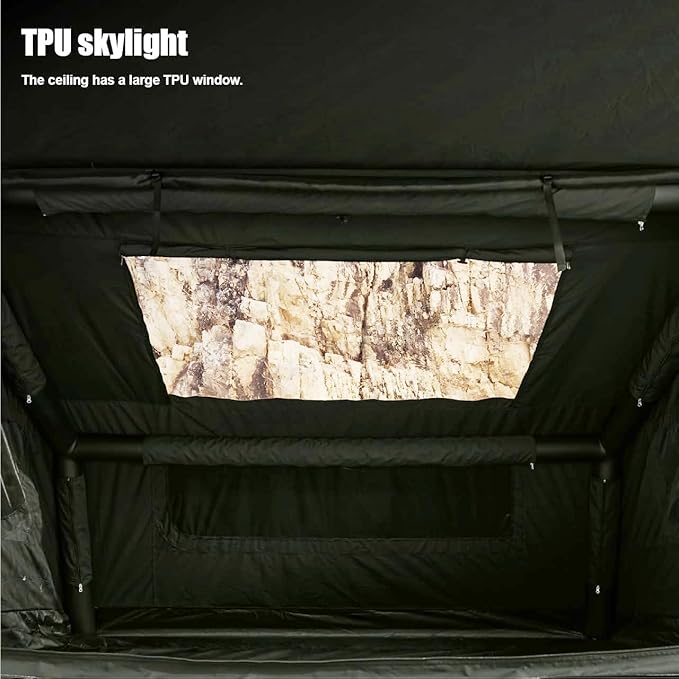 2025 Upgraded Canvas Inflatable Camping Tent with Pump, Easy Setup Blow Up Air Tent for Camping,No Assembly Needed Air Tent with Mesh Skylight Windows&Doors