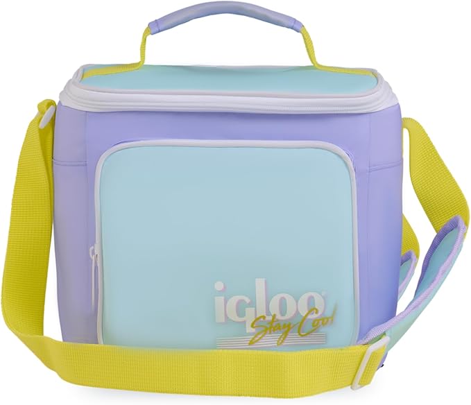 Igloo Retro 90s Lunch Coolers, Insulated Lunch Bag, Square Lunch Box Cooler with Front Pocket & Adjustable Strap