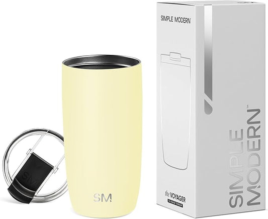 Simple Modern Travel Coffee Mug Tumbler with Flip Lid | Reusable Insulated Stainless Steel Cold Brew Iced Coffee Cup Thermos | Gifts for Women Men Him Her | Voyager Collection | 16oz | Buttercup