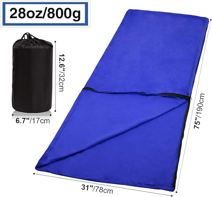 REDCAMP Fleece Sleeping Bag Liner for Adult Warm or Cold Weather, 75" Long Full Sized Zipper Camping Blanket for Outdoor Indoor Used with Sack, Navy Blue