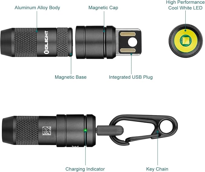 OLIGHT IMINI 2 EDC Rechargeable Keychain Flashlight, 50 Lumens Compact and Portable Mini LED Keyring Lights with Built-in Battery Ideal for Everyday Carry and Emergencies (Black)