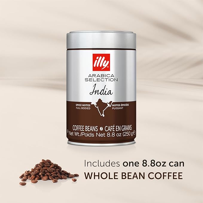 illy Whole Bean Coffee, Arabica Selections, India, Single Origin, 100% Arabica, All-Natural, No Preservatives, 250g (Pack of 1)