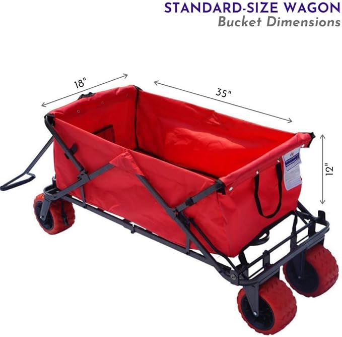 Impact Canopy Folding Collapsible Utility Wagon with All-Terrain Wheels, Red