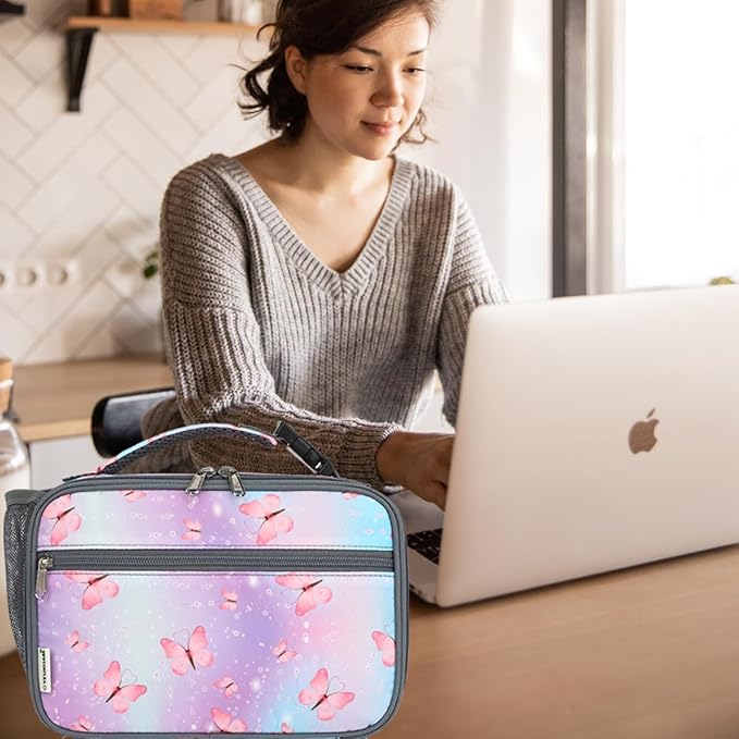 Insulated Lunch Box for School, Thermal Reusable Durable Freezable Lunch Bags for Kids Boys Girls Men Women - Small Soft Cooler Portable Lunch Tote Kit for Work Picnic Travel,Butterfly